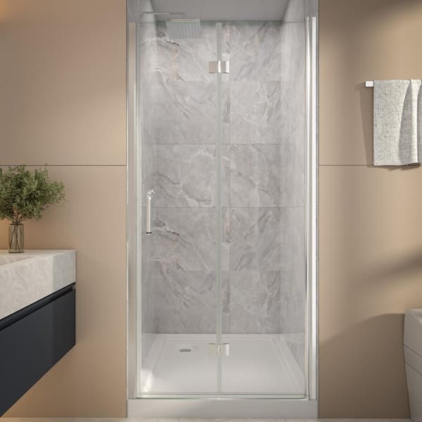 36-38 in. W x 72 in. H Bifold Frameless Shower Door in Chorme Finish with Clear Glass