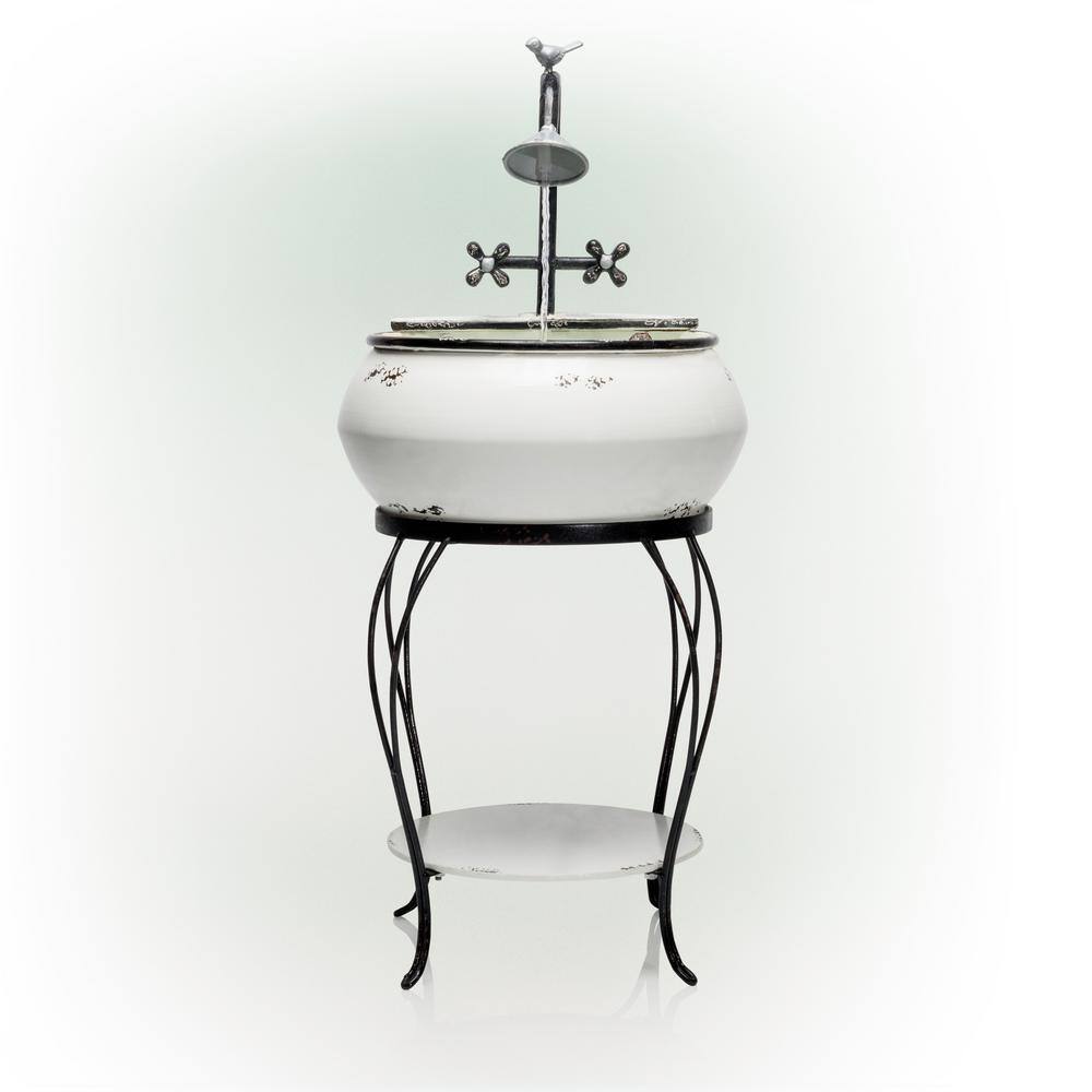 32" Black and White Metal Outdoor Sink Water Fountain