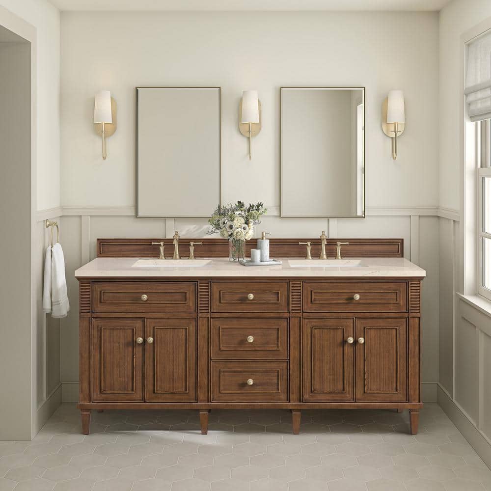 Lorelai 72.0 in. W x 23.5 in. D x 34.06 in. H Double Bathroom Vanity in Mid-Century Walnut and Eternal Marfil Quartz Top price history on PriceWatchPro