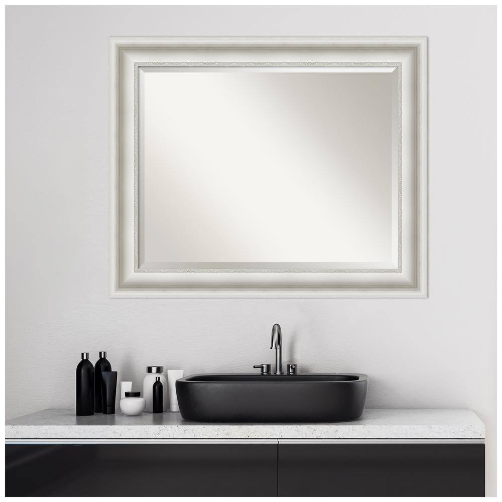 34" x 28" White Ornate Framed Bathroom Vanity Mirror