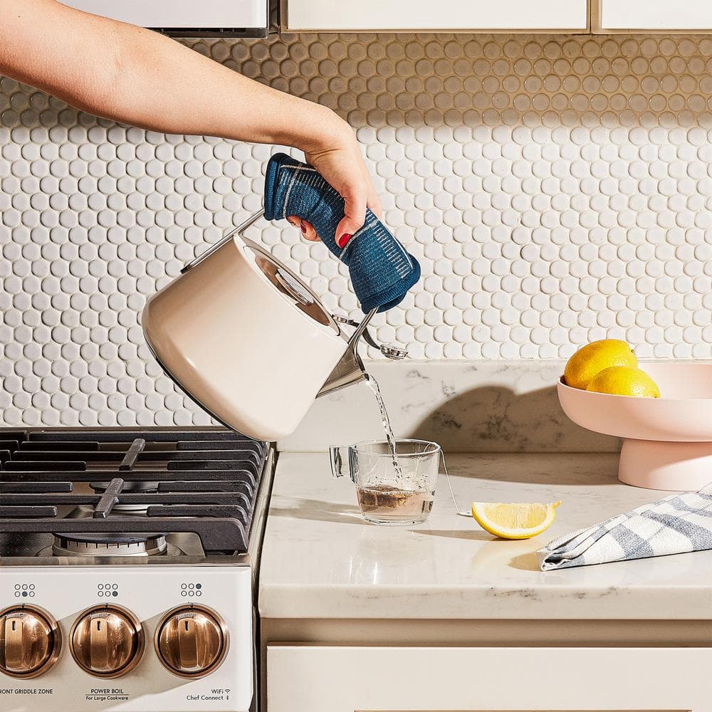 Off-White Stainless Steel Whistling Tea Kettle