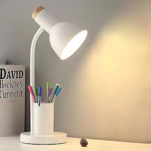 17.72 in. White Contemporary Dimmable LED Desk Lamp with Gooseneck and Metal Shade