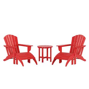 Vesta Red Plastic Outdoor Adirondack Chair With Ottoman and Table Set (5-Piece)
