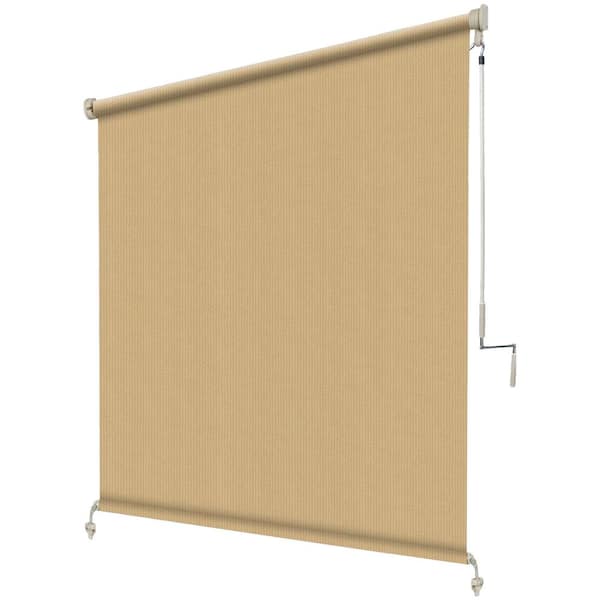 96 in. Cordless Roll Up Shade Cloth Fabric 2 Poles and 1-Piece Fabric Sesame