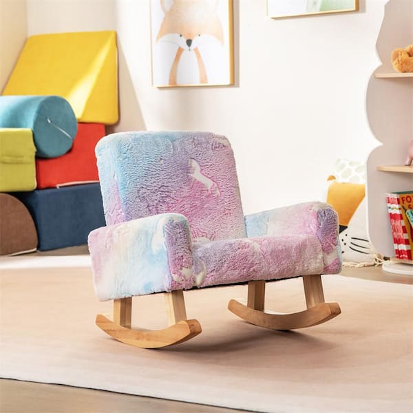 Multi-color Fabric Kids Rocking Chair Upholstered Flannel Children Rocker with Comfy Backrest