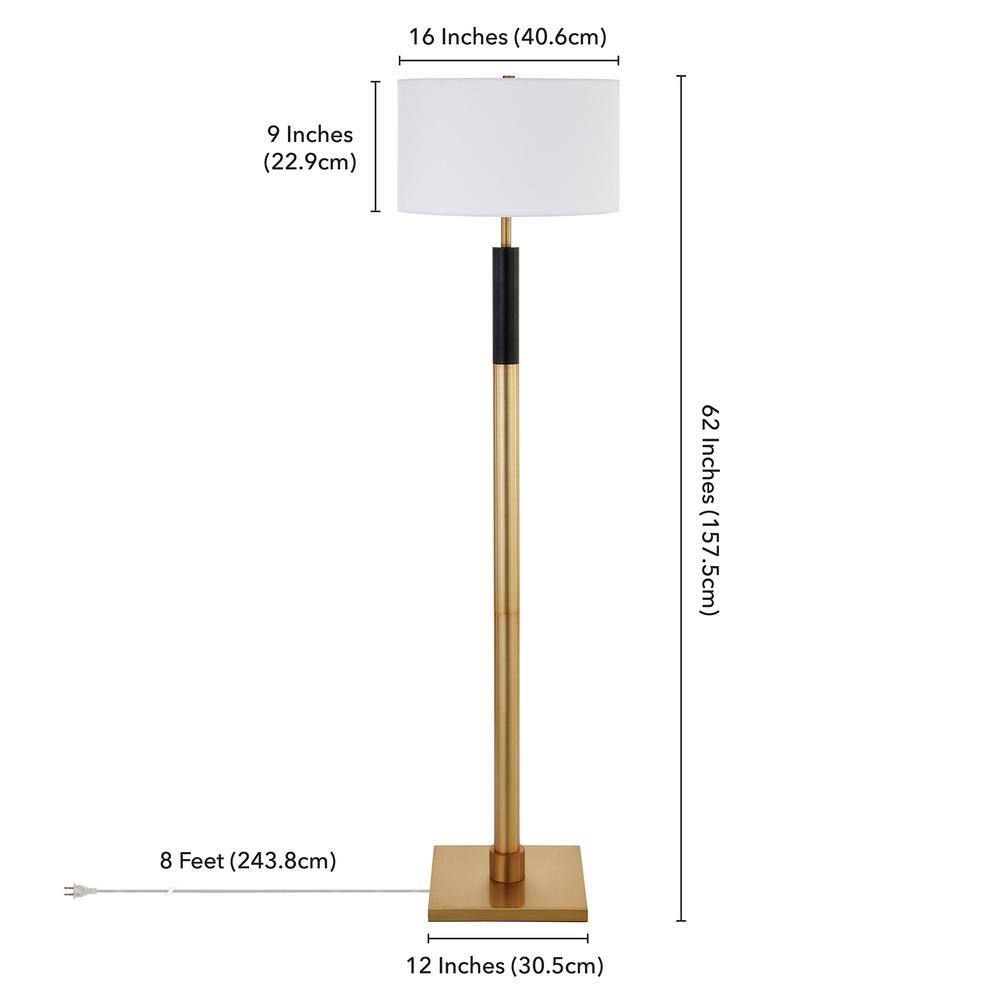 Brass and Black Adjustable Floor Lamp with Drum Shade