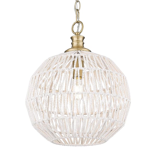 Golden Lighting - Florence 1-Light Brushed Champagne Bronze and Bleached White Raphia Rope Linear Pendant Light