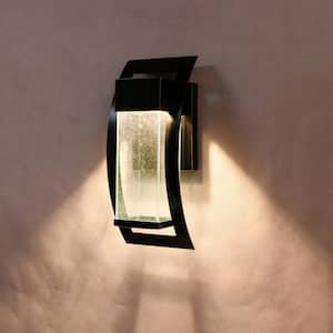1-Light 12 in. Integrated LED Light Outdoor Wall Lantern Sconce in Imperial Black