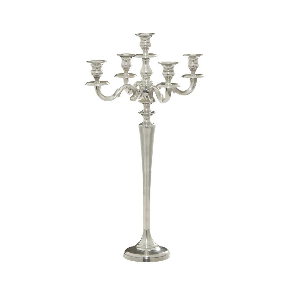 Tall Silver Aluminum 5-Holder Traditional Candelabra