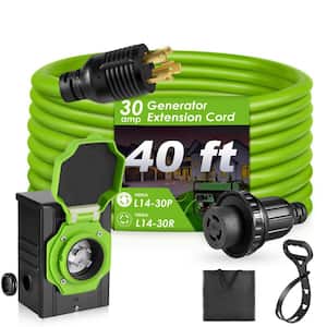 40 ft.10/4 30 Amp Generator Extension Cord 4 Prong 125-Volt Indoor/Outdoor Extension Cord L14-30 with Lighted End, Green