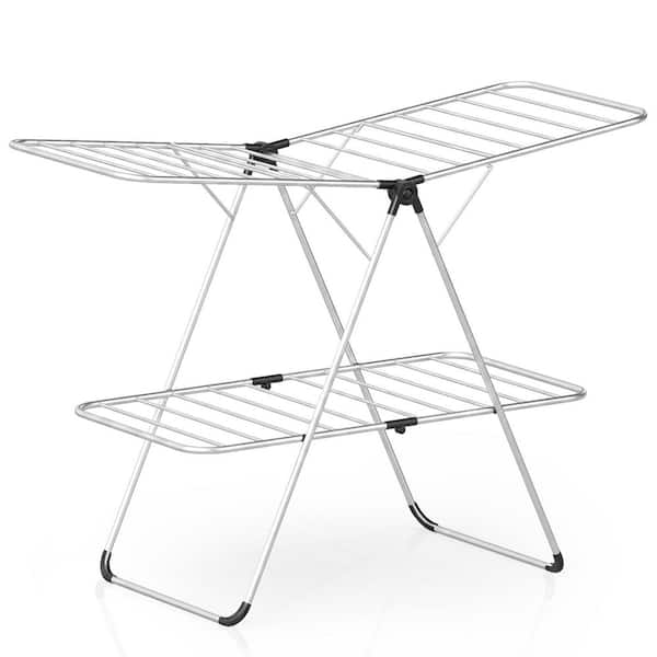 Gray Foldable 40 in. x 56 in. x 24 in. 2-Tier Clothes Metal Free Standing Drying Rack Heavy-Duty Aluminum