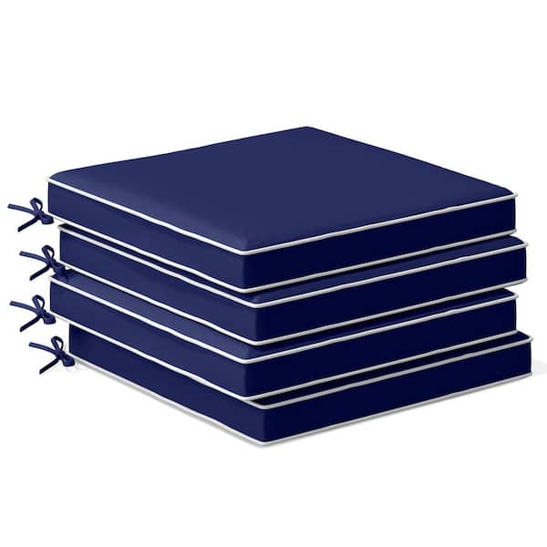 17 x 17 x 2.5 in. Outdoor Chair Cushions Set of 4 Outdoor Replacement Cushions for Patio with 2 Ties in Navy Blue