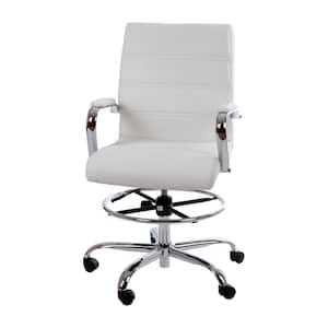 30 in. Mid-Back White Metal Drafting Chair with Adjustable Foot Ring and Chrome Base