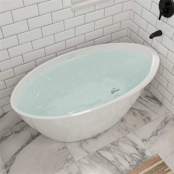 Modern 59 in. Acrylic Soaking SPA Tub Stand Alone Freestanding Bathtub in  White Soaker Tubs