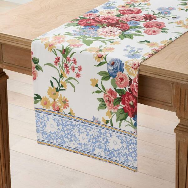 Company Cotton Natures Bouquet Blue 16 in. x 90 in. Table Runner