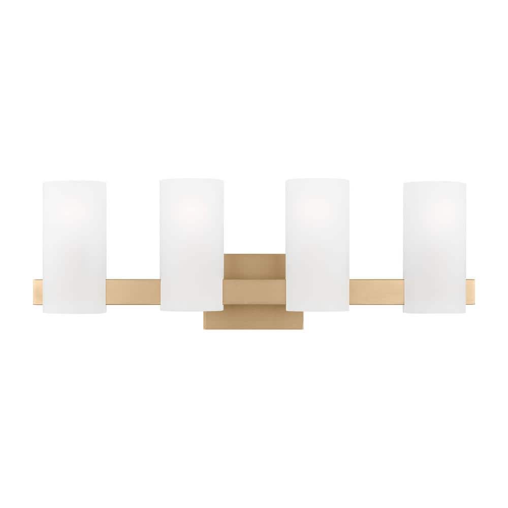 Rhode Satin Brass 4-Light Vanity with Etched Glass Shades