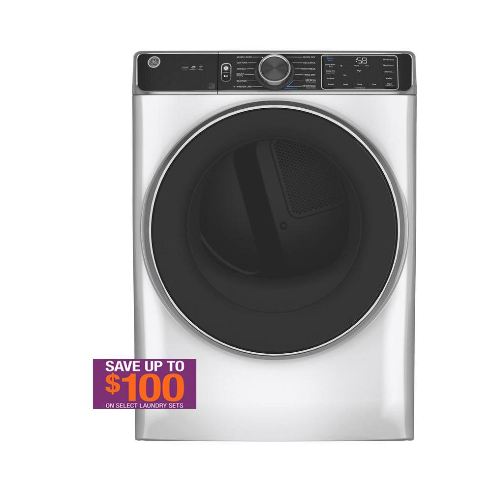 GE 7.8 cu. ft. Smart Front Load Gas Dryer in White with Steam and Sanitize Cycle, ENERGY STAR
