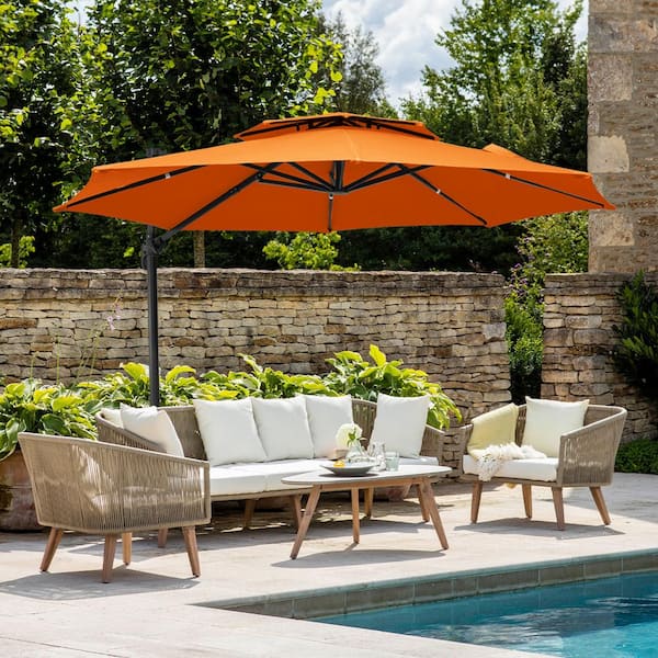 JEAREY 10 ft. Round Patio Cantilever Umbrella With Cover in Orange