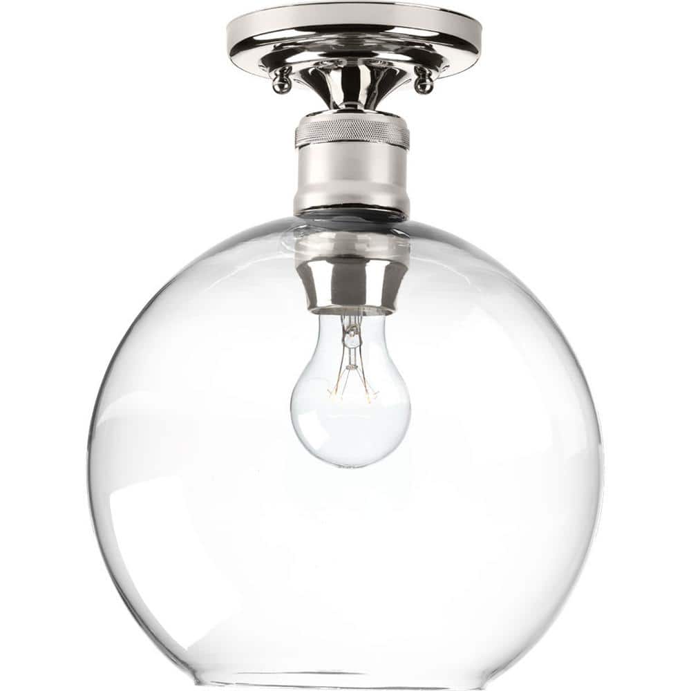 Polished Nickel Clear Glass Globe Flush Mount Light