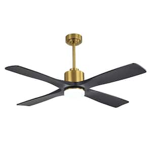 54 in. Solid Wood Indoor Black and Gold Ceiling Fan with Light