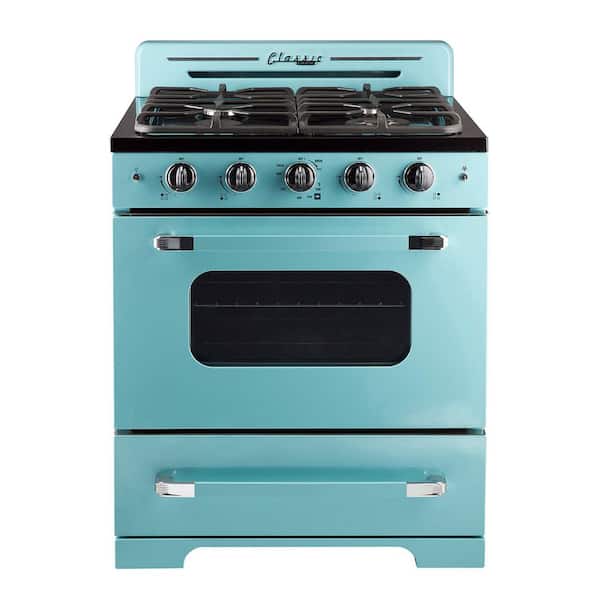 Classic Retro 30 in. 3.9 cu. ft. Retro Gas Range with Convection Oven in Ocean Mist Turquoise