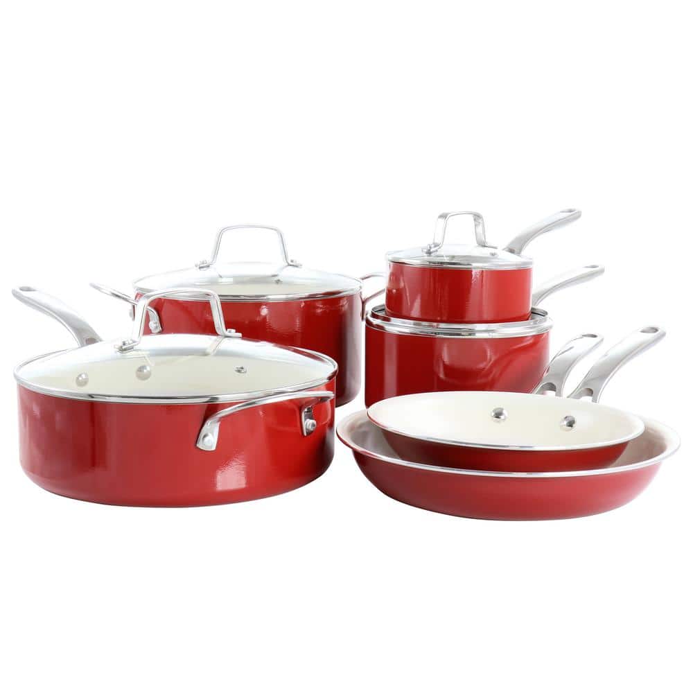  BELLA Nonstick Cookware Set with Glass Lids - Aluminum  Bakeware, Pots and Pans, Storage Bowls & Utensils, Compatible with All  Stovetops, 21 Piece, Red: Home & Kitchen