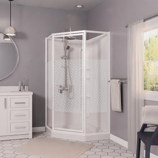 Himalaya 38 in. x 38 in. x 74.25 in. Center Drain Corner Shower Stall/Kit in White with Framed Door in White