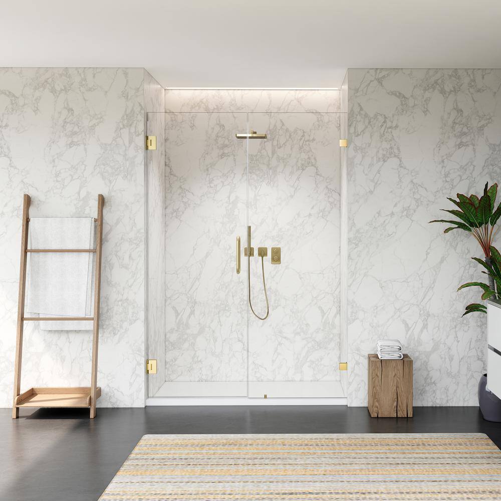 Brushed Gold Frameless Pivot Hinged Shower Door with Clear Glass
