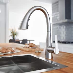 Zedra Single-Handle Pull-Out Sprayer Kitchen Faucet with Swivel Spout in SuperSteel Infinity Finish