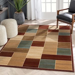 Barclay Eslem Modern Geometric Boxes Red 2 ft. 3 in. x 7 ft. 3 in. Runner Area Rug