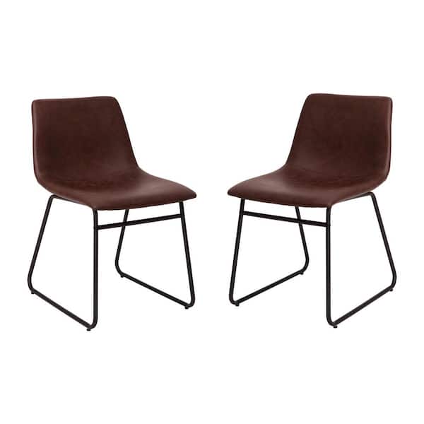 TAYLOR + LOGAN Dark Brown Faux Leather/Black Frame Leather/Faux Leather Dining Chair (2-Pack)