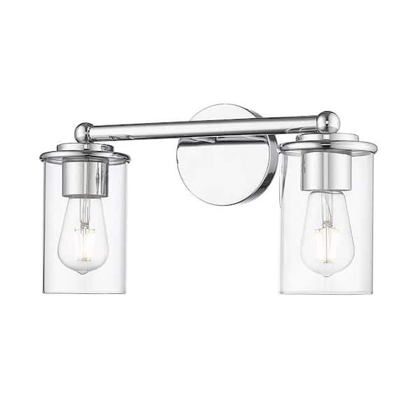 Unbranded Thayer 16 in. 2-Light Chrome Vanity Light with Clear Glass Shade with No Bulbs Included