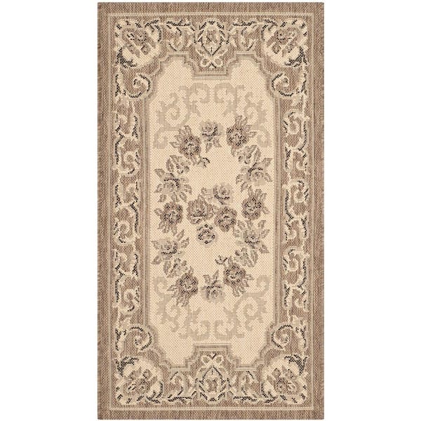 SAFAVIEH Courtyard Cream/Brown Doormat 2 ft. x 4 ft. Border Indoor/Outdoor Patio Area Rug