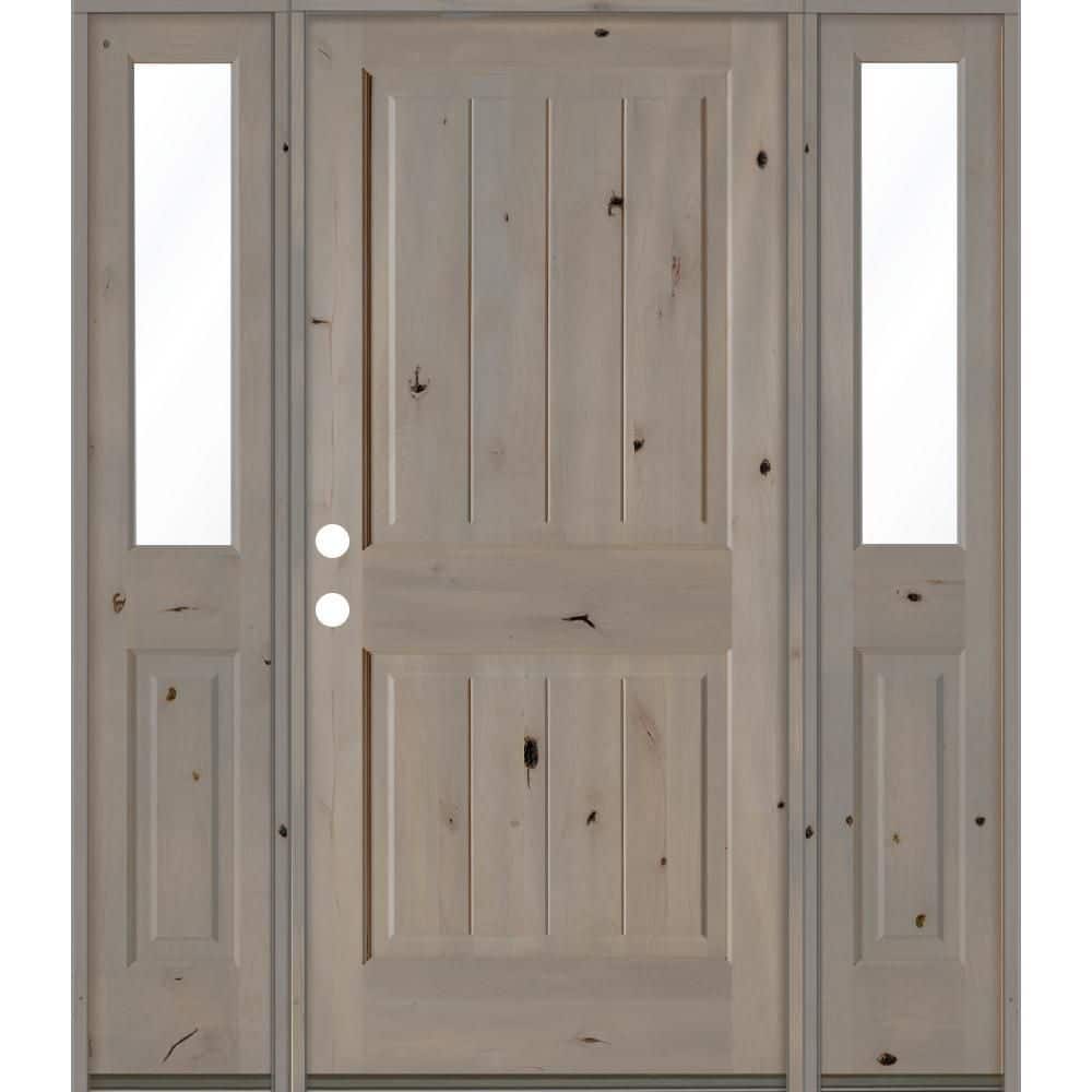 64 in. x 80 in. Rustic Knotty Alder Square Top Right-Hand/Inswing Clear Glass Grey Stain Wood Prehung Front Door w/DHSL price history on PriceWatchPro