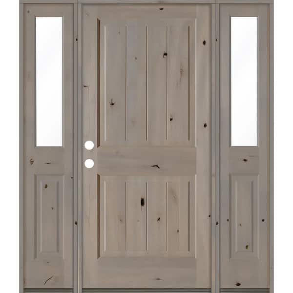 Krosswood Doors 64 in. x 80 in. Rustic Knotty Alder Square Top Right-Hand/Inswing Clear Glass Grey Stain Wood Prehung Front Door w/DHSL