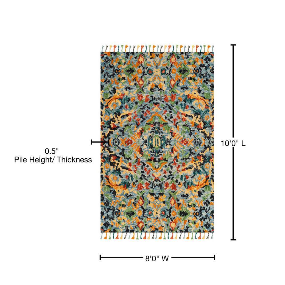 Blue Multicolor Tufted Wool and Cotton 8' x 10' Area Rug