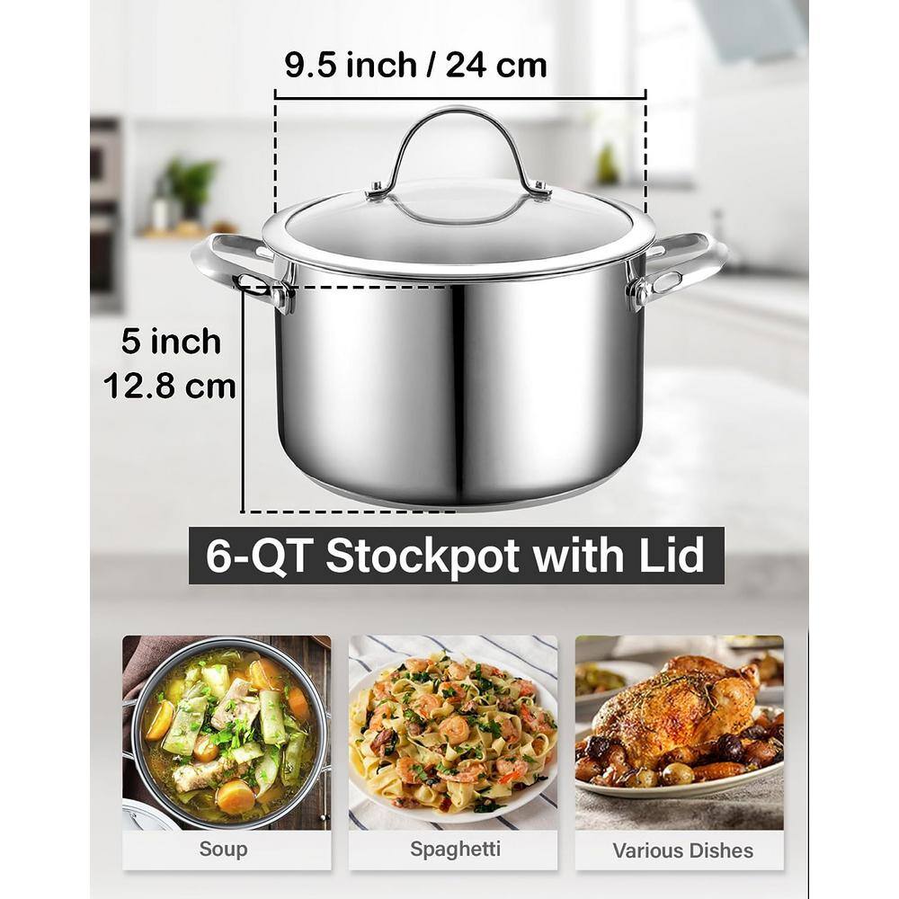 6-Quart Stainless Steel Stockpot with Glass Lid