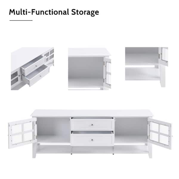 White TV Stand Fits TV's up to 60 in. with Multifunctional Storage Space