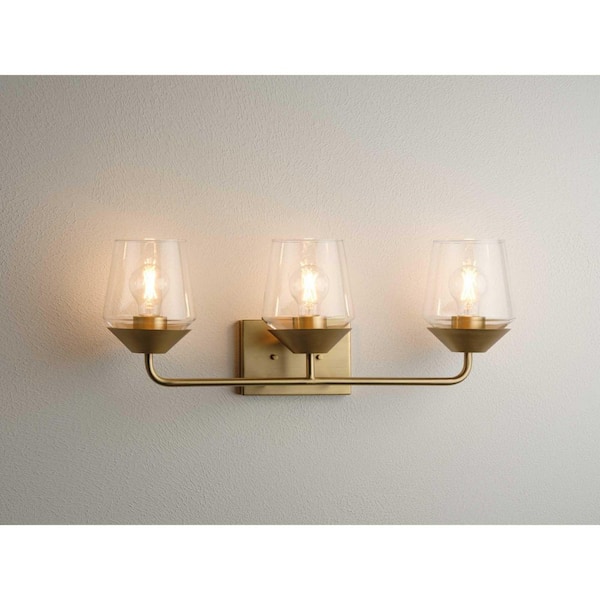 Avec 24.25 in. 3-Light Brushed Gold Contemporary Bath Vanity Light
