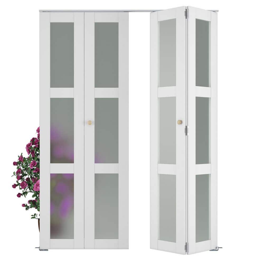60 in. x 78.75 in. 3-Lite Frosted Glass Solid Core White Finished MDF Composite Bi-Fold Door with Hardware price history on PriceWatchPro