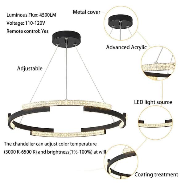 OUKANING 72-Watt Modern Dimmable Integrated LED Black Geometric 