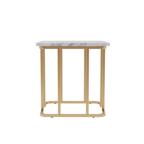 Furniture of America Pasadina 23.63 in. Gold Coating and White Rectangular Faux Marble Top End Table