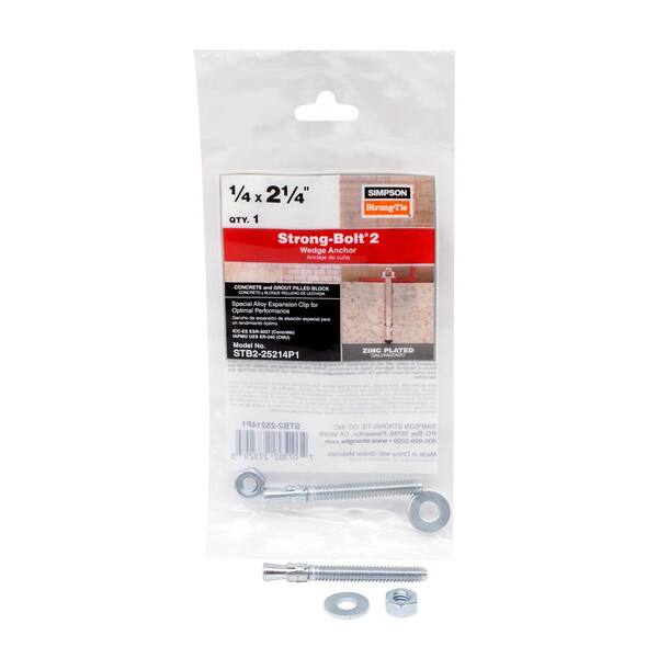 5 Pack Simpson Strong Tie STB2-25214 1/4 x 2-1/4 Strong-Bolt 2 Wedge Anchors 100 per Box 5 Pack Simpson Strong Tie STB2-25214 1/4 x 2-1/4 Strong-Bolt 2 Wedge Anchors 100 per Box
