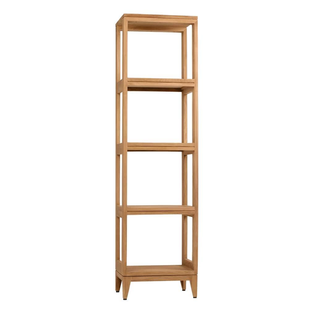 Modern 60" Gray Solid Teak Wood Free-Standing Linen Tower