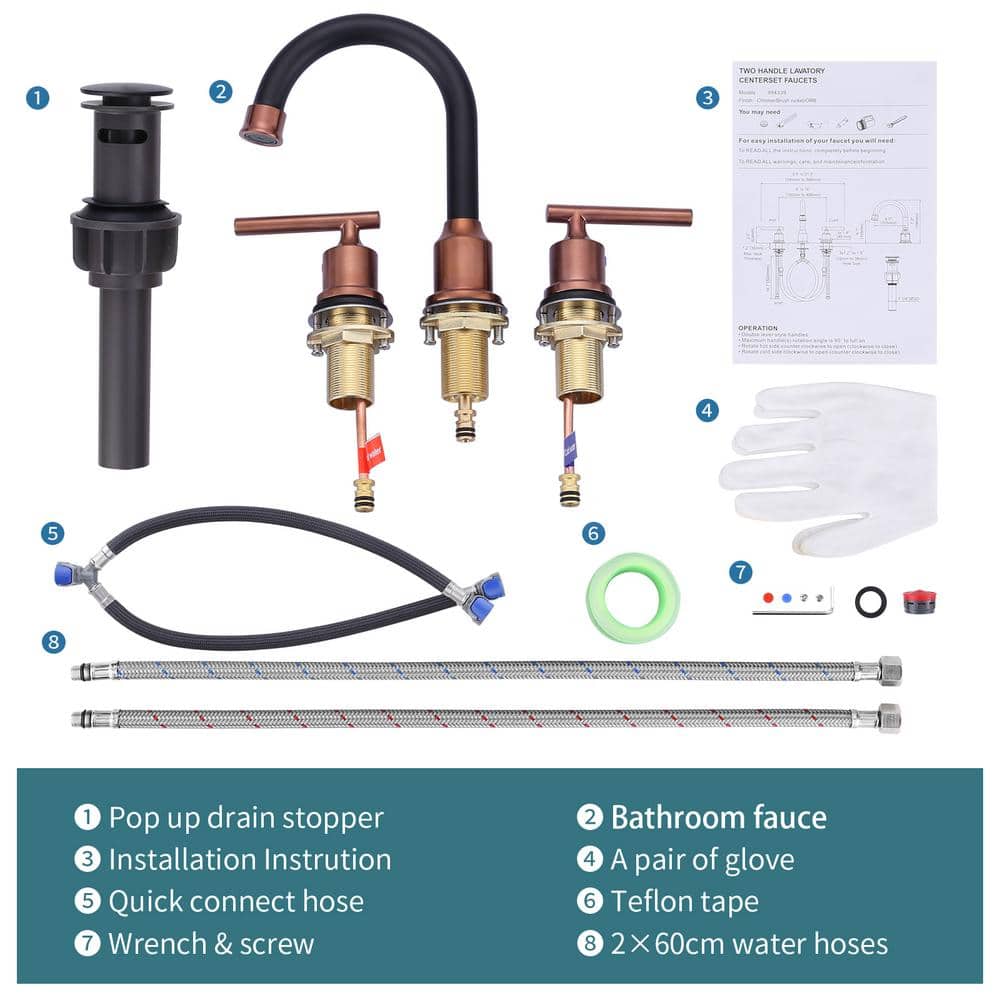 Rose Gold and Matte Black Stainless Steel Double Handle Bathroom Faucet