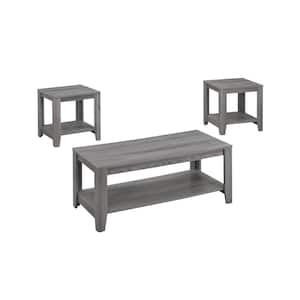 3-Piece 42 in. Gray Large Rectangle Wood Coffee Table Set with Shelf