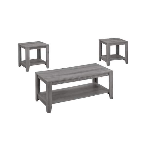 Unbranded 3-Piece 42 in. Gray Large Rectangle Wood Coffee Table Set with Shelf