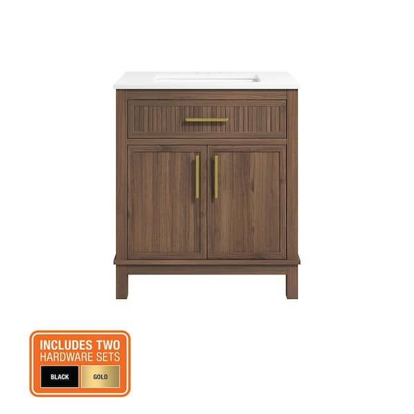 Riley 30 in. Single Sink Spiced Walnut Bath Vanity with White Engineered Stone Top (Assembled)
