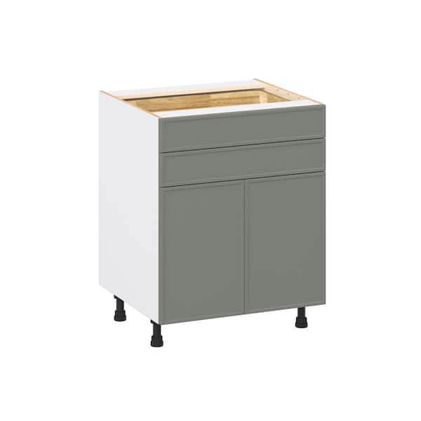 Fairview 27 in. W x 24 in. D x 34.5 in. H Assembled Slim Shaker Base Kitchen Cabinet in Moss Green with Two 5 in Drawers
