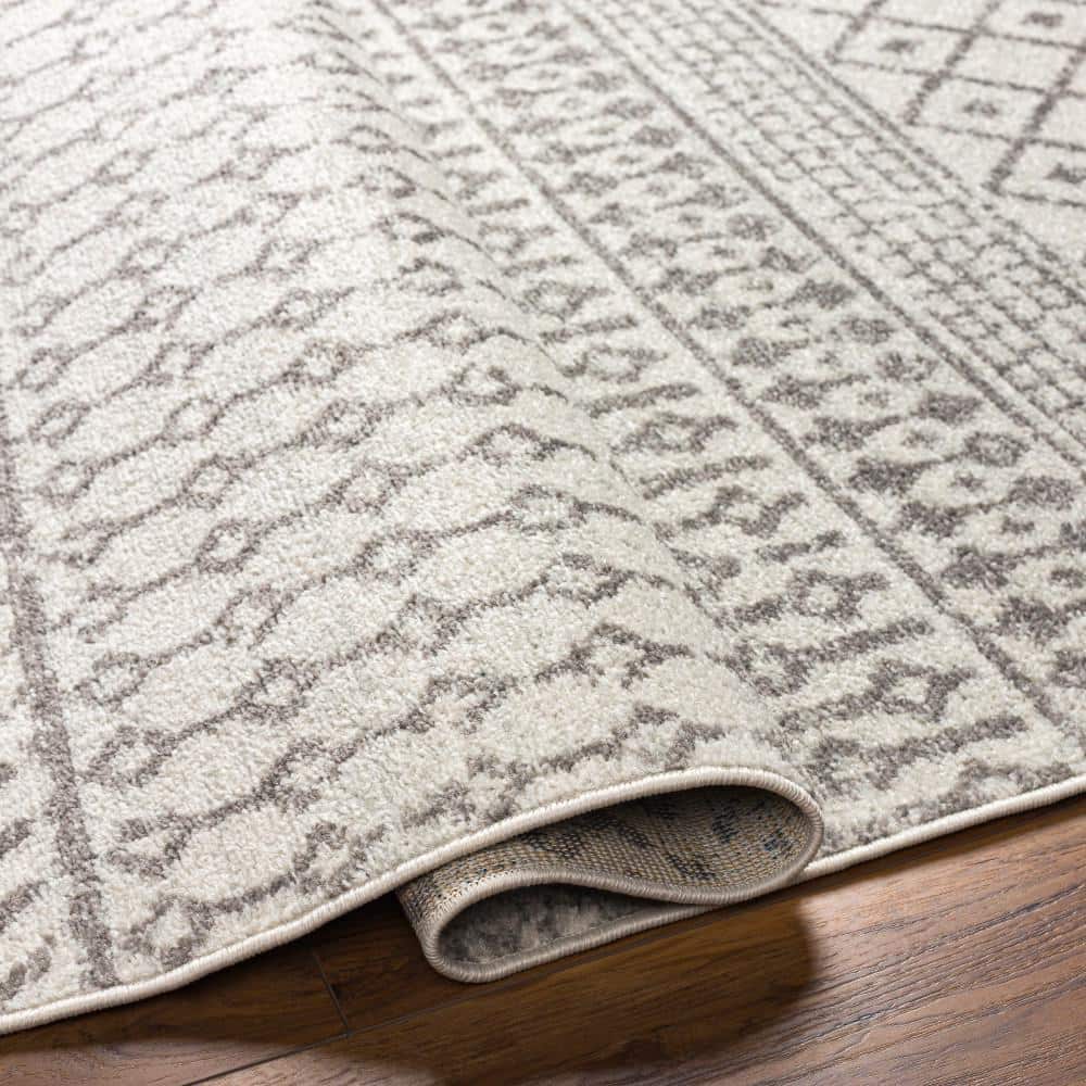 Louise Gray and White Synthetic Oval Area Rug 5' x 8'